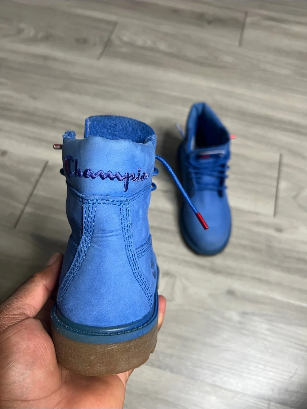 Timberland Champion Blue Lace-Up Boots with Red Logo Accent (Boys)